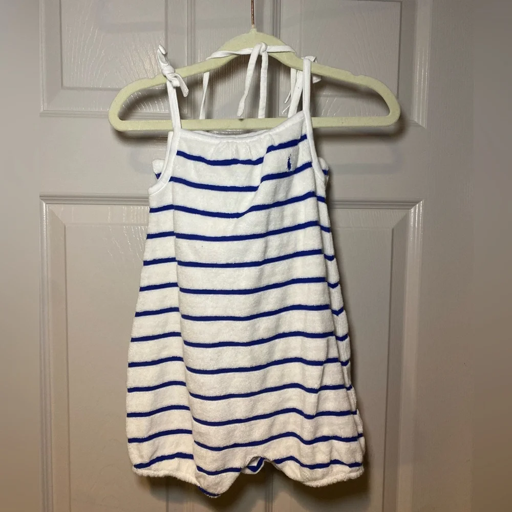 NWT Ralph Lauren Baby Girls Nautical Terry Striped Romper & Hat Set‎ Summer